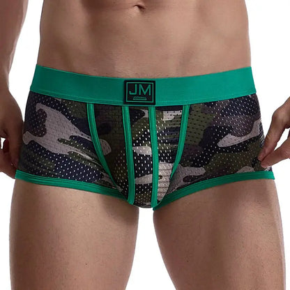 Camo Boxer Briefs Mesh Underwear Breathable for Gym/Running/Outdoor Sports Trunks Shorts Cueca Gay Male Panties Underpants