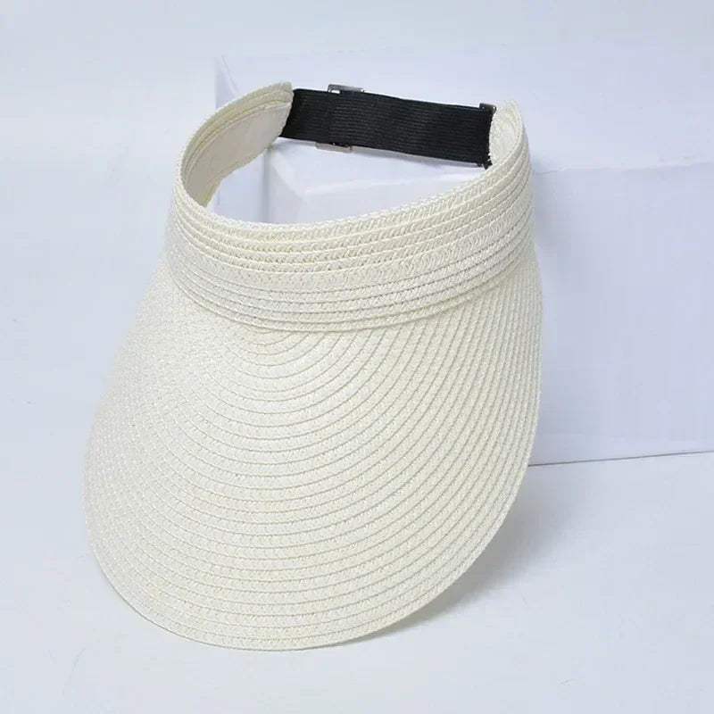 Spring and Summer Women's Outdoor Sunshade  Straw Hat Fashion Empty Top  Duck Tongue Hat Big Brim Cap G37
