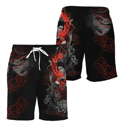 Japan Sakura Samurai beach shorts quick dry men sexy bodybuilding harajuku summer casual male gym pour Homme low waist fitness