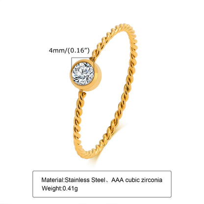 Minimalist Water Drop White Zircon Women Ring, Wave Drop Stainless Steel Ring, 18K Gold Plated Waterproof Luxury Jewelry