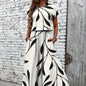 Plus Size Women's Black Leaf Print Short Sleeve Top + Maxi Skirt 2-Piece Set - Casual Daily Style (0XL-4XL)