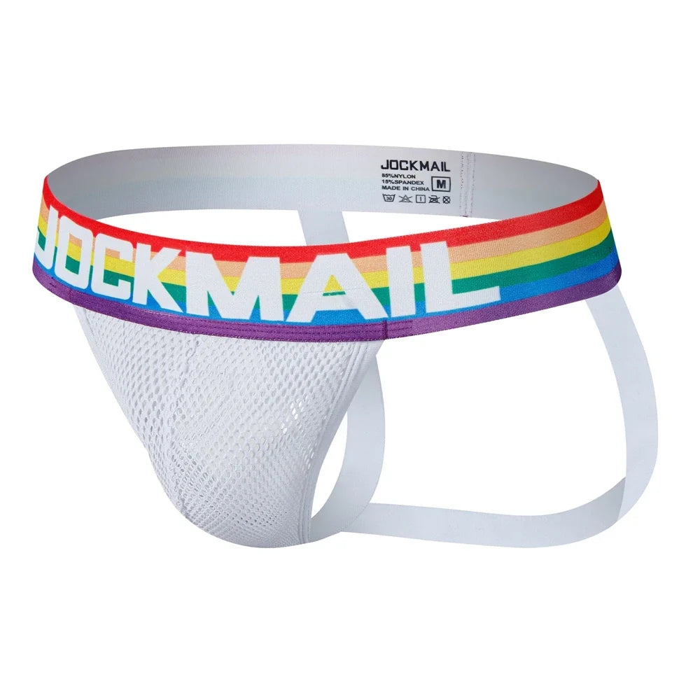 2pcs/Lot Men Underwear Jockstrap Thong Nylon Mesh Rainbow Sexy Sissy Panties Tangas De Homrbre Cueca Gay Underwear Breathable