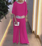 Women Sequined Patchwork Loose Batwing Blouse Pant Sets 2 pcs Sale Pink Loose Blouse&Wide Leg Loose Trousers Suits NMD-250310004