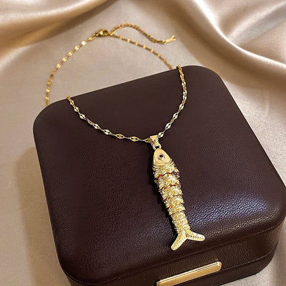 18K Gold Plated Stainless Steel Fish Pendant Necklace for Women