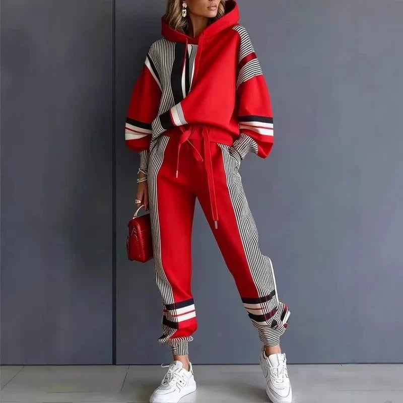 Plus Size Striped Sweatshirt & Pants Set