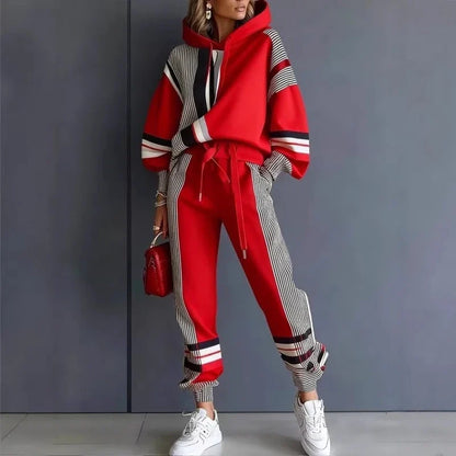 Plus Size Striped Sweatshirt & Pants Set