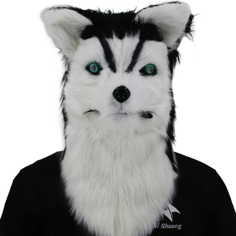Movable Mouth Fox Mask Halloween Costume Cosplay Party Mouth Mover Wolf Masks Animal Panda Husky Orangutan Artificial Fur Mask