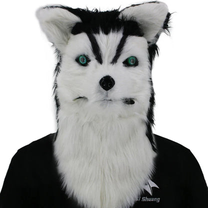 Movable Mouth Fox Mask Halloween Costume Cosplay Party Mouth Mover Wolf Masks Animal Panda Husky Orangutan Artificial Fur Mask