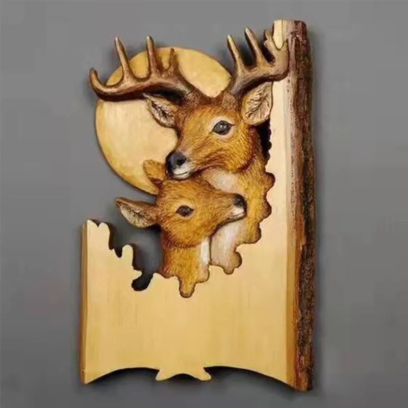 Handmade Cool Animal Carving Handcraft Wall Hanging Decoration Sculpture Wood Raccoon Bear Deer Hand Painted Home Room 13CM*20CM
