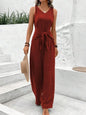 Fashion Solid Jumpsuit For Women Casual Sleeveless V Neck Lace-Up Wide Leg Pants Jumpsuits Lady Summer Holiday Womens Clothing
