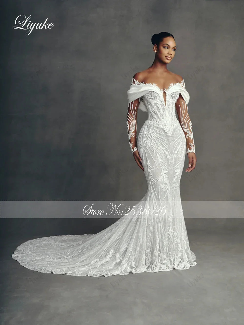 Liyuke Custom Made Luxury Embroidery Mermaid Wedding Dresses Robe De Marriage Removable Train 2 In 1 Lace Trumpet Bridal Gowns