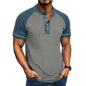 Men's Retro Patchwork Stand Collar T-Shirt