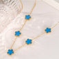 14K Gold Plated Stainless Steel Necklace Woman Five Leaf Petals Double