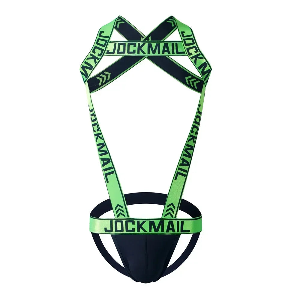Men's Jockstrap Underwear Bodysuit Suspender Jumpsuits Sexy Lingerie Men Harness Hollow Out Bondage Elastic Hole Erotic Costume