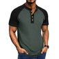 Men's Retro Patchwork Stand Collar T-Shirt