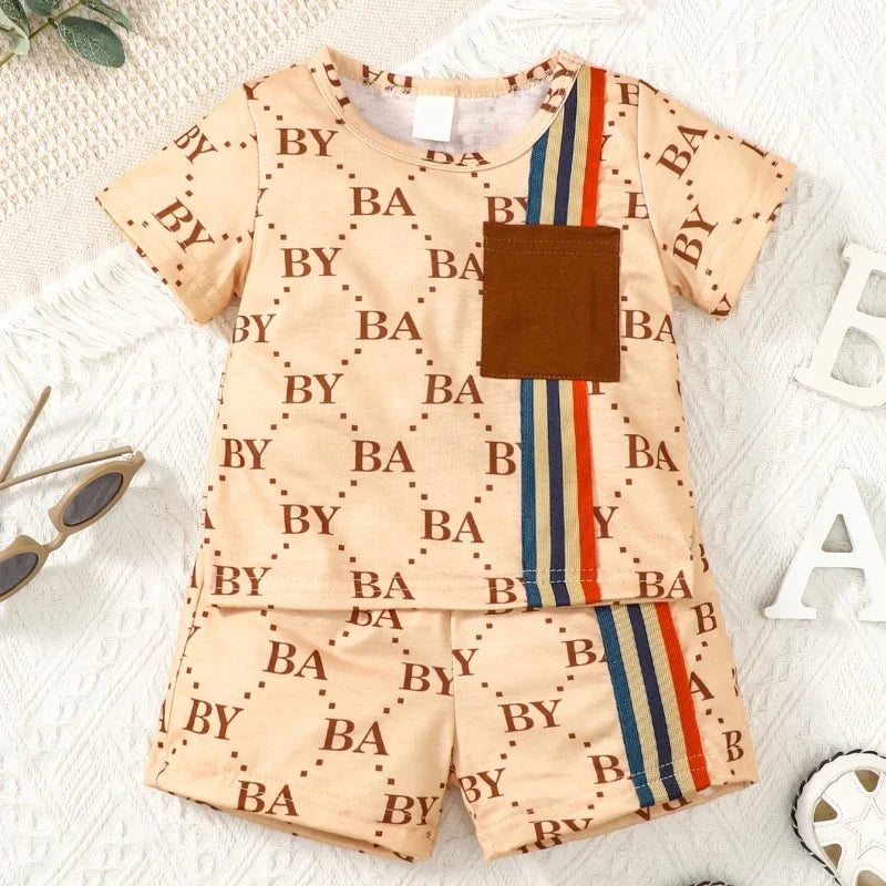 2PCS Summer Toddler Baby Boy Clothing Set T-Shirt Letter Short Sleeve