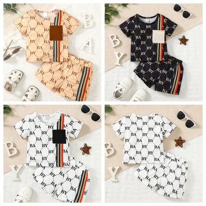 2PCS Summer Toddler Baby Boy Clothing Set T-Shirt Letter Short Sleeve