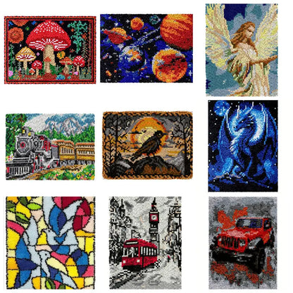 Latch Hook Rug Kit Crochet Carpet DIY Rug Crochet Yarn Kits Fashion Cartoon Pattern Gift Carpet Making Kit for Festival Carpet
