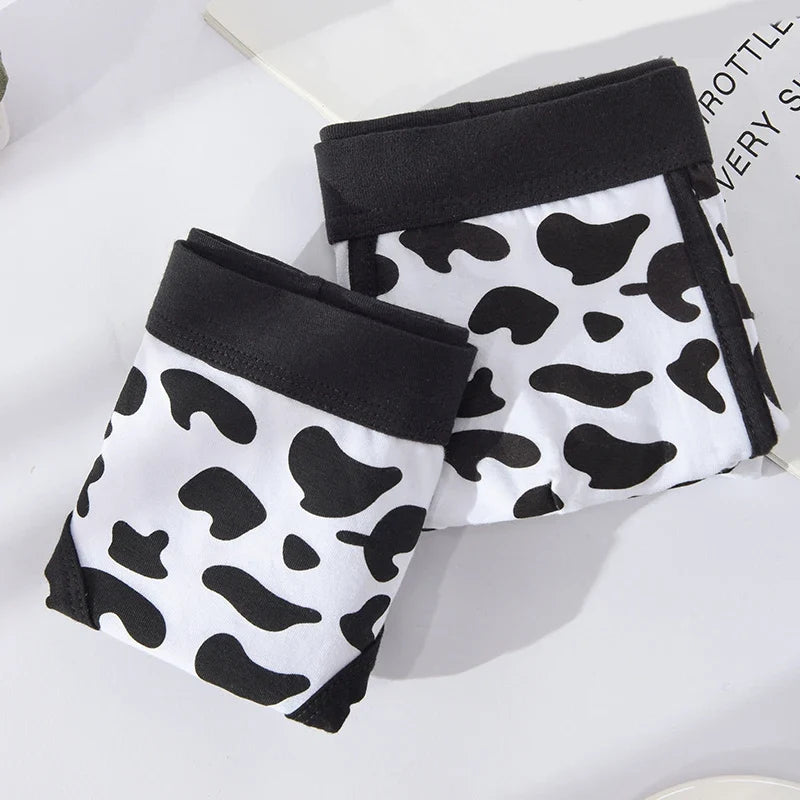 Men's Sports Boxers Underwear Black Underpants Cartoon Cow Printing Ventilate Fashion Fitness Casual Comfortable L XL XXL