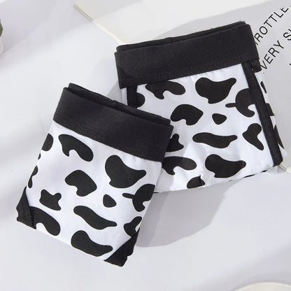 Men's Sports Boxers Underwear Black Underpants Cartoon Cow Printing Ventilate Fashion Fitness Casual Comfortable L XL XXL