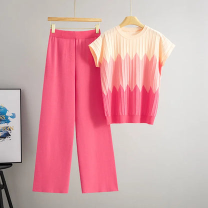 Casual Gradient Summer Knit Pants Sets Women Loungewear 2 Piece Women