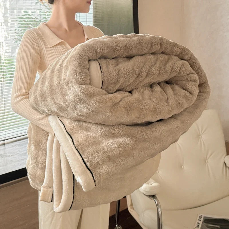 Warm Winter Blanket Milk Velvet Fleece Flannel Soft Thick Plush Blankets for Bed Sofa Single Double Couple Size Fluffy Bedspread