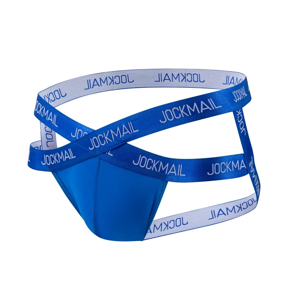 Men Jockstrap Briefs Panties V-shaped Low Waist Sexy Transparent Ice Silk Gay Underwear Sissy Thong Hip Lifting Straps Harness