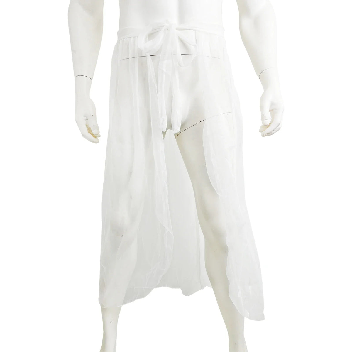 CLEVER-MENMODE Sexy Mesh Sleep Bottoms Men Pajamas See Through Long Sleepwear  Side Spilt Nightdress Transparent Culottes