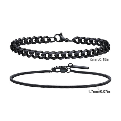 2pcs Men's Chain Bracelets, Stainless Steel Silver Gold Black Color