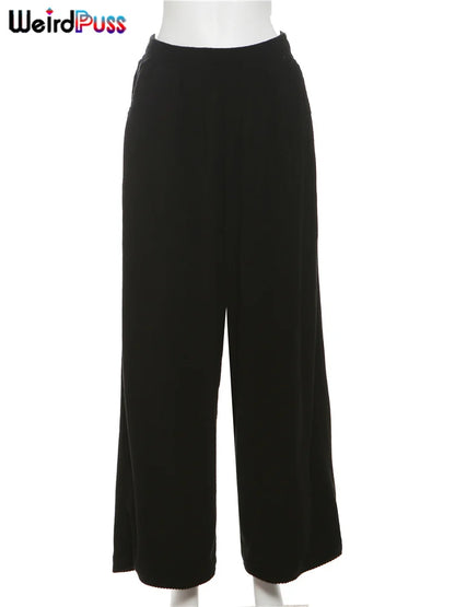 High Waist Corduroy Wide Leg Pants Women