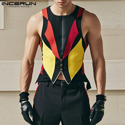 INCERUN Summer Sleeveless Sexy Men Tank Tops Printed Tops Tee Fashion Men's Clothing  Streetwear Oversize S-5XL