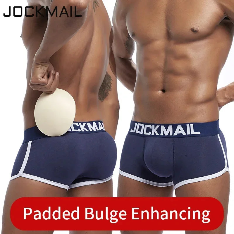 JOCKMAIL Brand sexy men underwear bulge enhancing men Boxer include Penis pad and hips buttocks double Removable push up cup