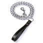 Metal Chain Dog Lead with Leather Style Handle Strong Control Leash Iron Dog Pets Supplies Collars Harnesses Chain Traction Rope