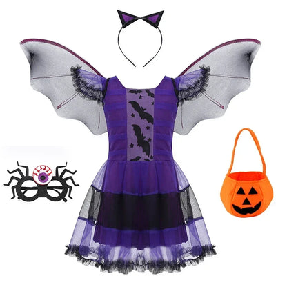 Kids Vampire Costume Gothic Halloween Dress with Accessories