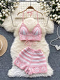 SINGREINY Beach Vacation Knit 2pcs Suits Women Halter Sleeveless Lace Up Camis+Elastic Waist Shorts Hook Flower Hollow 2pcs Set