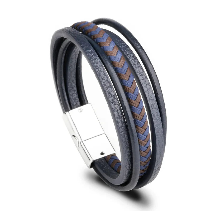 Trendy  Leather Bracelets Men Stainless Steel Multilayer Braided Rope Bracelets For Male Bracelets Jewelry Pulsera Hombre