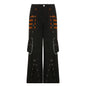 Women Fall Winter Cargo Jeans Striped Zipper Button Closure Loose Casual Trousers Streetwear with Pockets