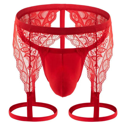 Mens Sexy Underwear T-back Erotic Lingerie Strap Leg Belt Lace Thongs G-string Hollow Panties Gay Underpants Bondage Briefs