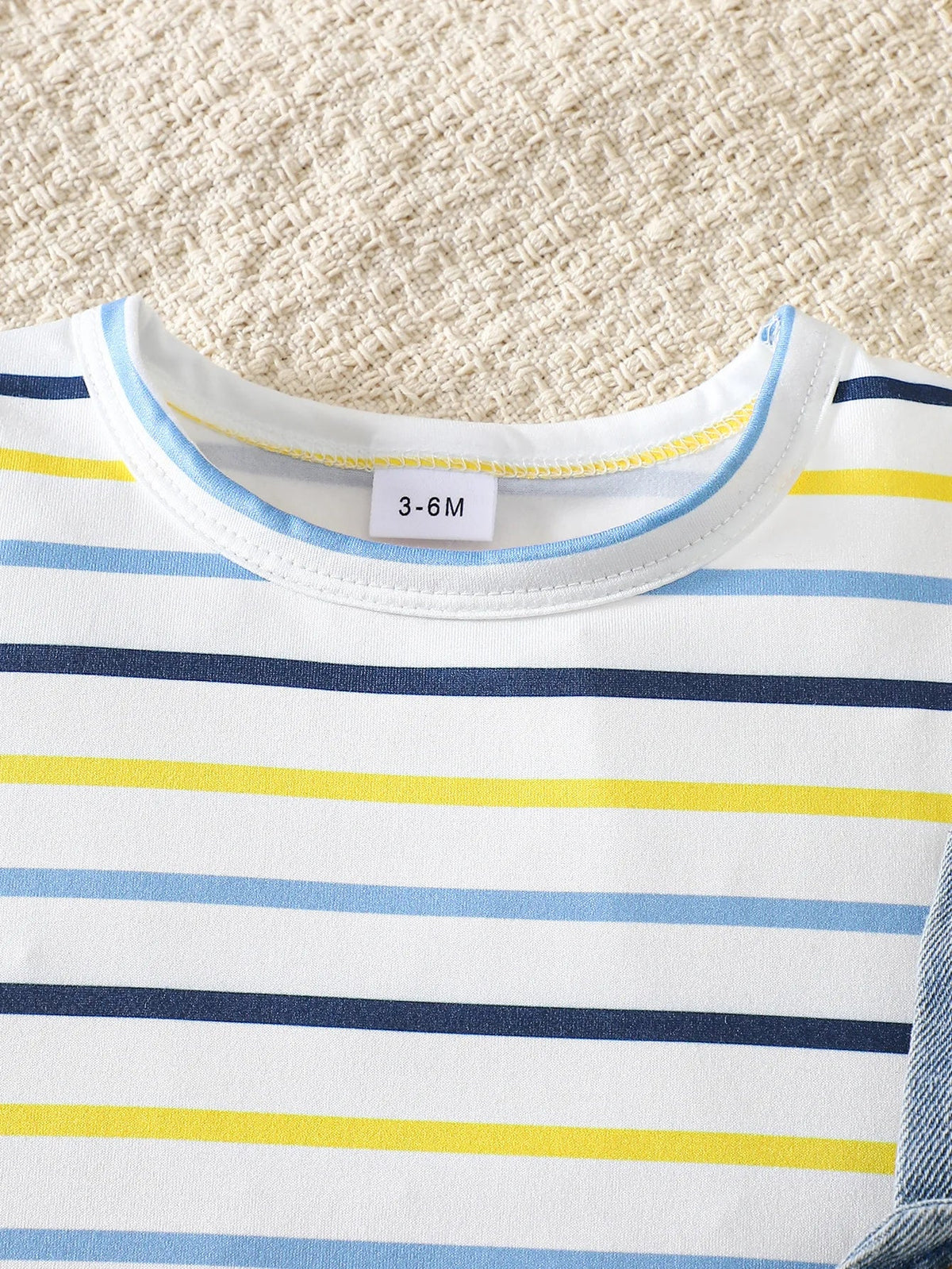 Baby Boy Striped Short-Sleeved T-Shirt + Bear Denim Overalls Shorts