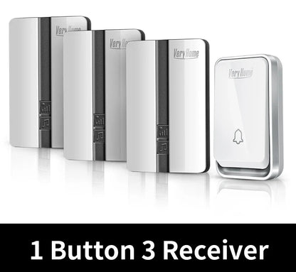 VeryHome Wireless Doorbell Waterproof Self-powered Button Smart Door Bell Sets Home Welcome Outdoor House Chimes  Receiver