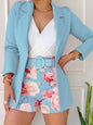 Set Woman 2 Pieces Spring Summer New Korean Fashion Casual Long Sleeve Blazer Coats Suits Elegant Printing Belt Shorts Sets