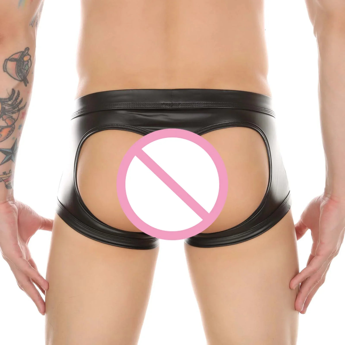 CLEVER-MENMODE Men's Boxers Faux Leather Underwear Wet Look Sexy Panties Open Butt G String Underpants Buttocks Boxershorts Club