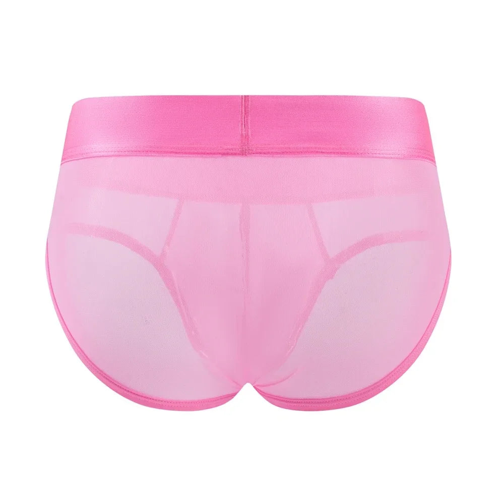 Jockmail Men Briefs Mens Panties Sexy Transparent Mesh Ice Silk Gay Men Underwear Sissy Men Underpants Ropa Interior Hombre