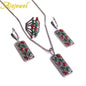 Ajojewel Black/Red Green Bohemian Jewelry Set For Women Colorful Zircon Crystal Geometric Ring Earrings Necklace & Pendant