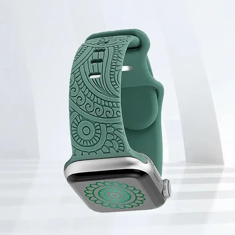 Apple Watch Engraved Silicone Band, Ornamental or Leopard