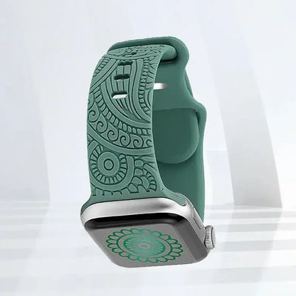 Apple Watch Engraved Silicone Band, Ornamental or Leopard