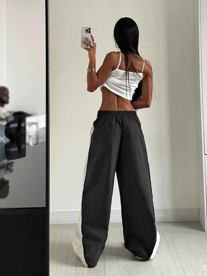 Women’s Color Block Wide Leg Stripe Pants Streetwear