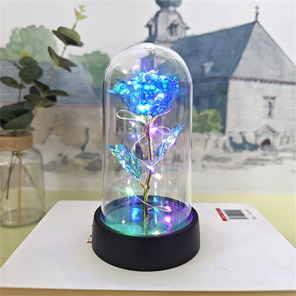 LED Valentine Day Gift For Girlfriend Eternal Rose Light 24K Gold Foil Flower In Glass Cover Mothers Day Wedding Bridesmaid Gift