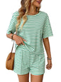 Summer Women's Suit Shorts Cotton Crop Top Short Pants High Waist Pleated Front Green White Striped Casual Shorts