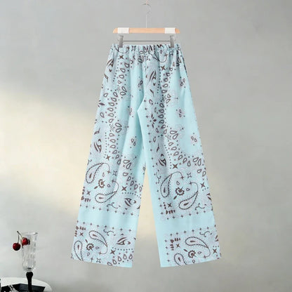Casual Printed Women's Shirt Trouser Suits Lace Up Long Sleeve Loose